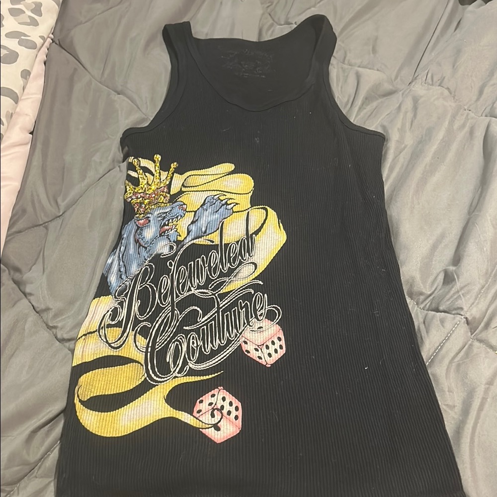 Black Bejeweled Couture Tank Top